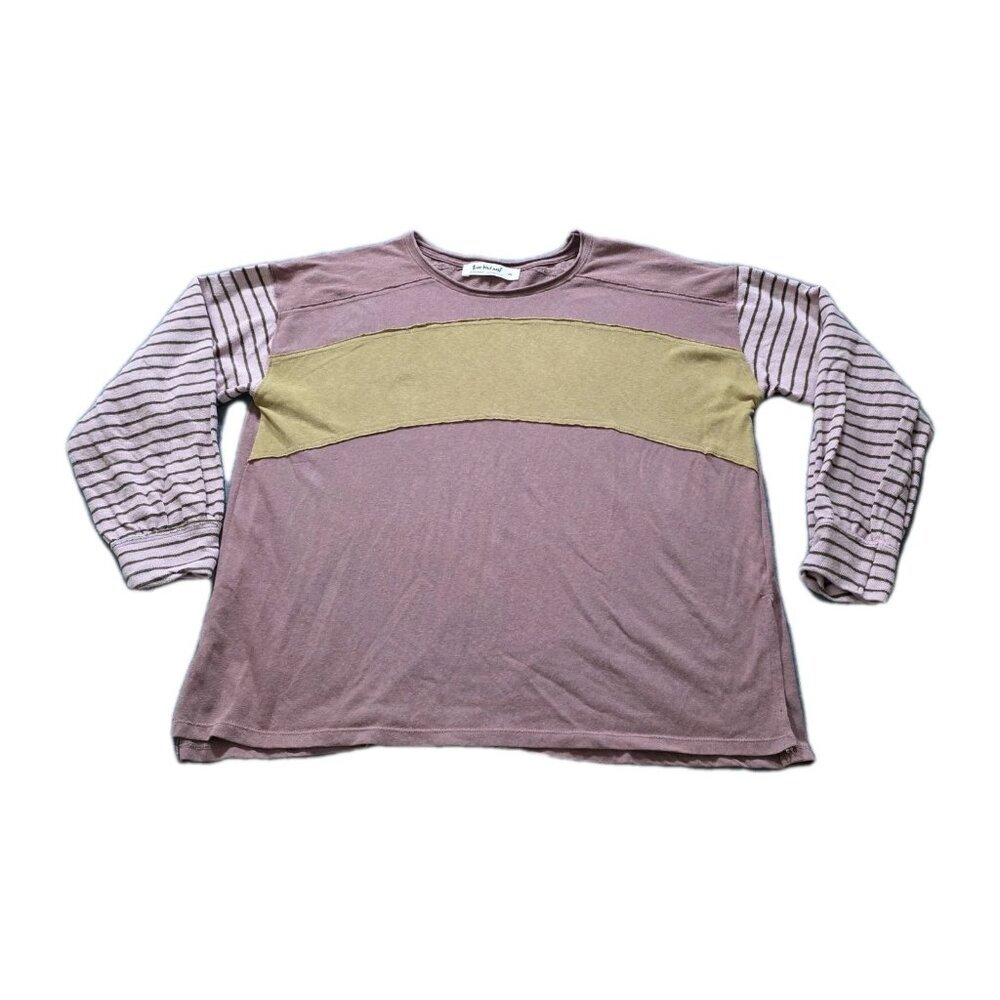 Three Bird Nest T Shirt Womens M LS Colorblock Long Striped Sleeves Stretch Boho